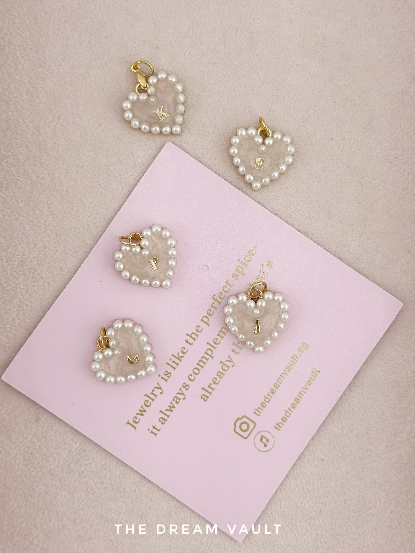 Pearl Heart Initials Charm