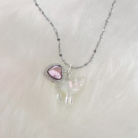 925 Silver Pink Jewel Kitty Necklace