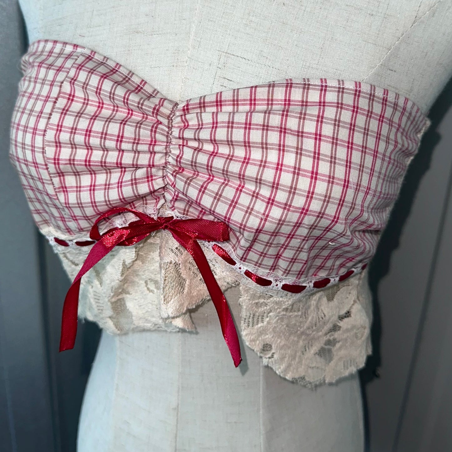 Reworked Red Checkered Tube Top