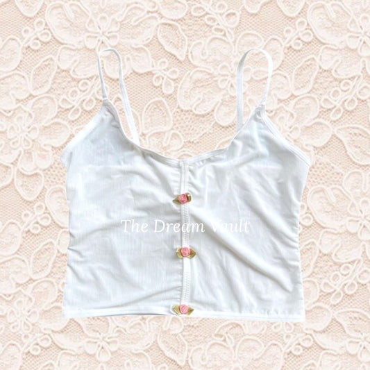 White Rosette Cropped Top