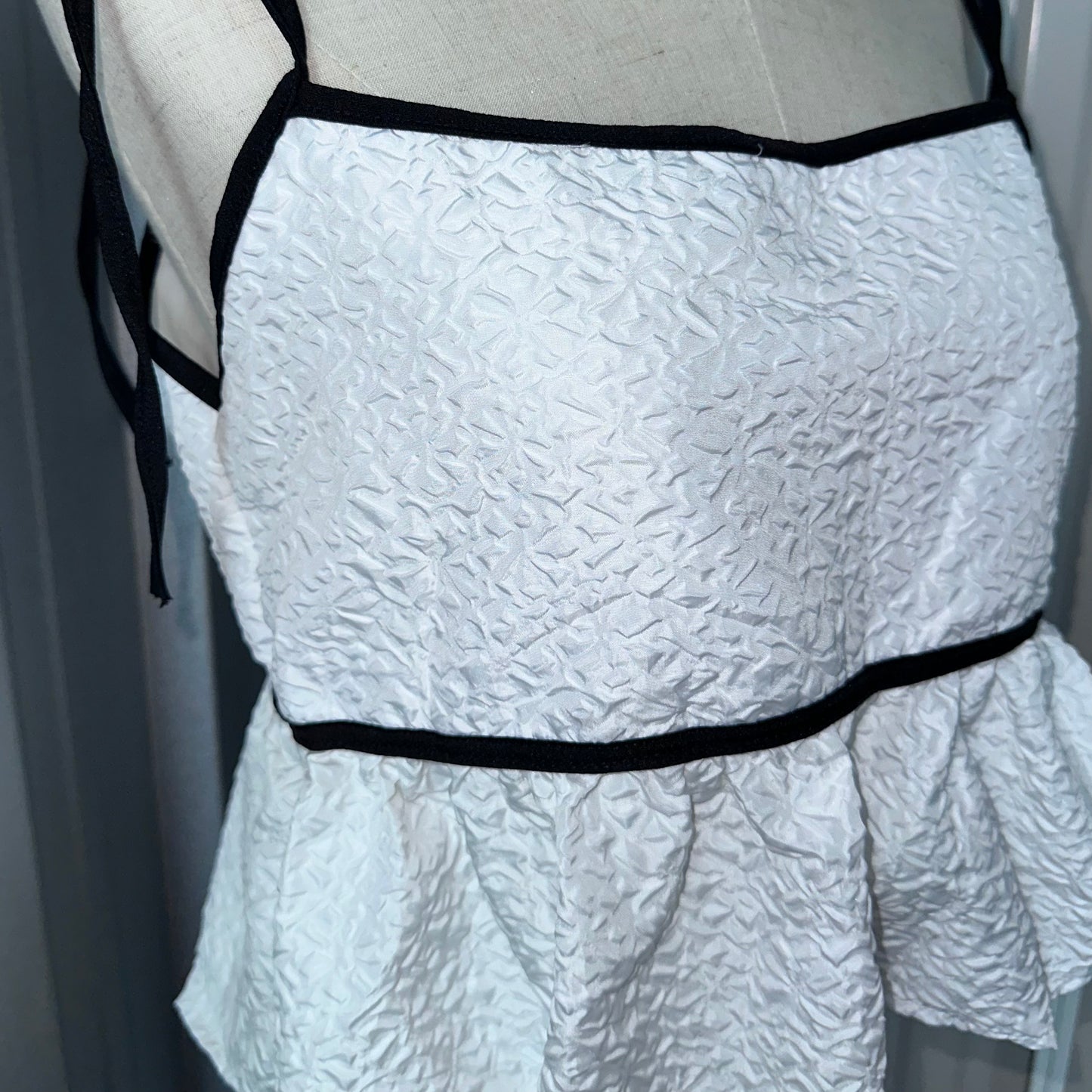 White Baby Doll Top with Black Trimmings