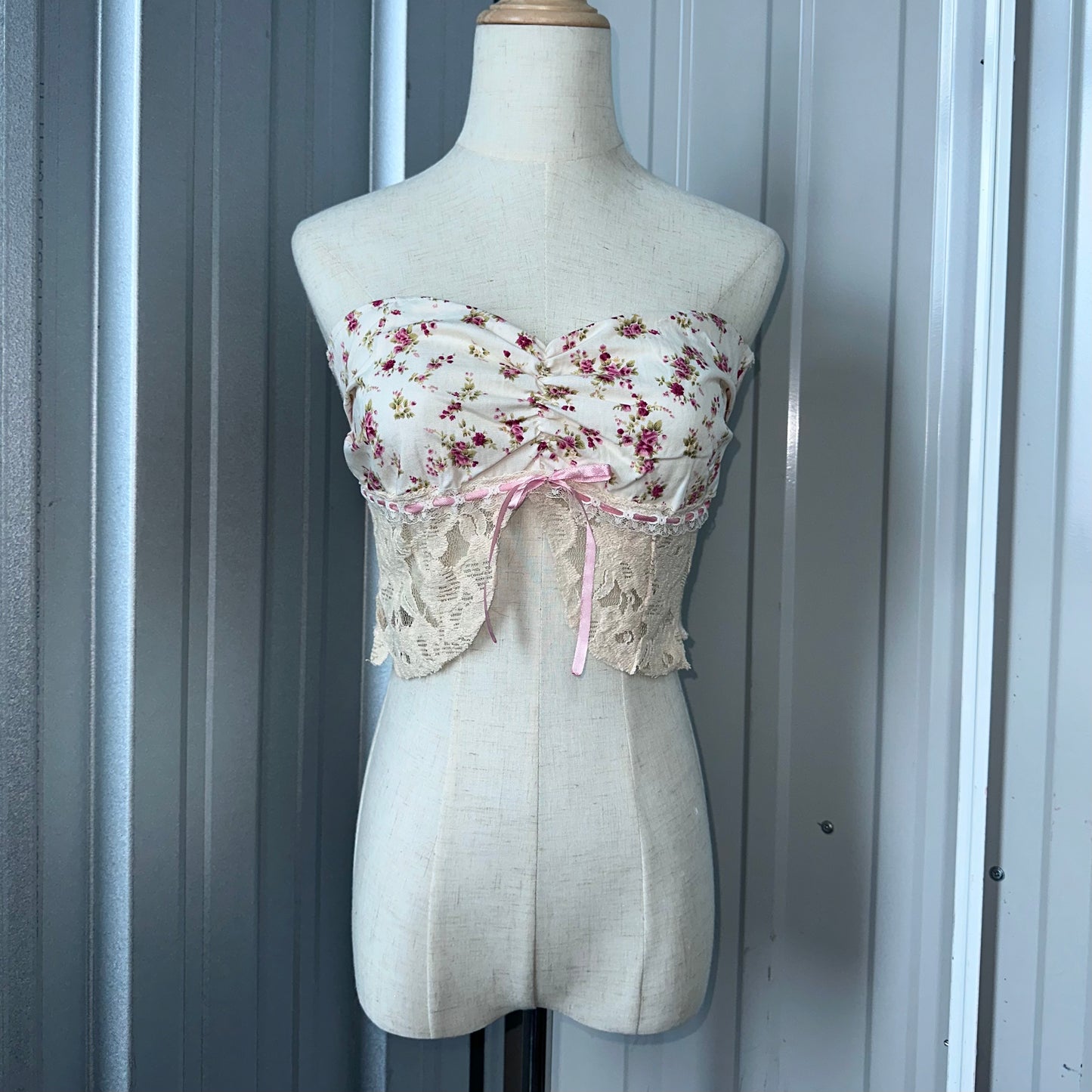 Reworked Fuchsia Floral Lace Tube Top