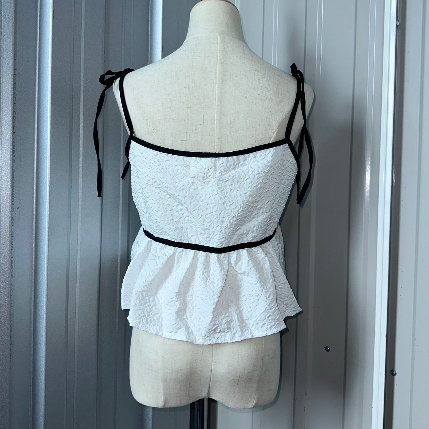 White Baby Doll Top with Black Trimmings