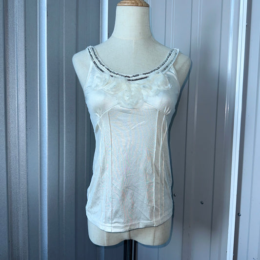 White Camisole Top with Sequin Trimmings