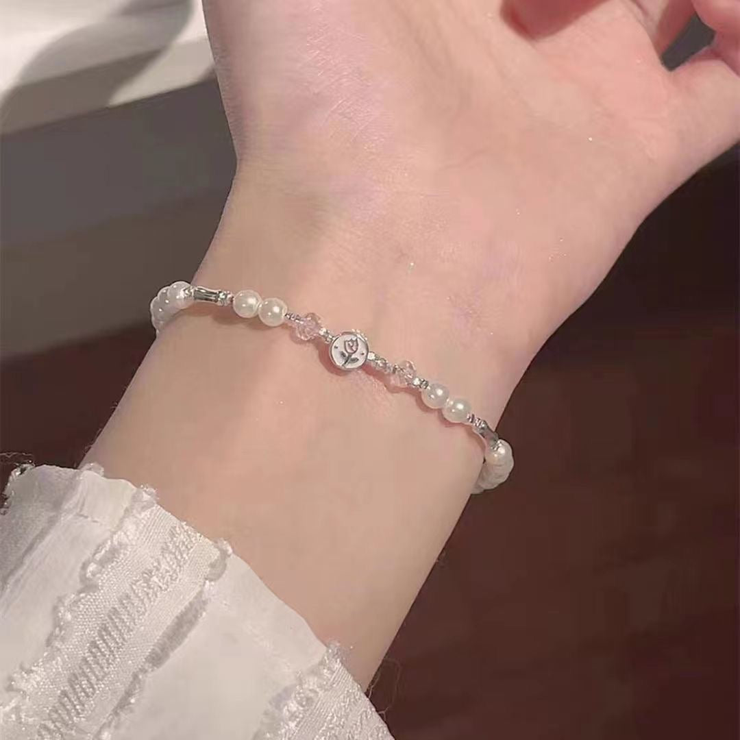 925 Silver Tulip Pearl Bracelet