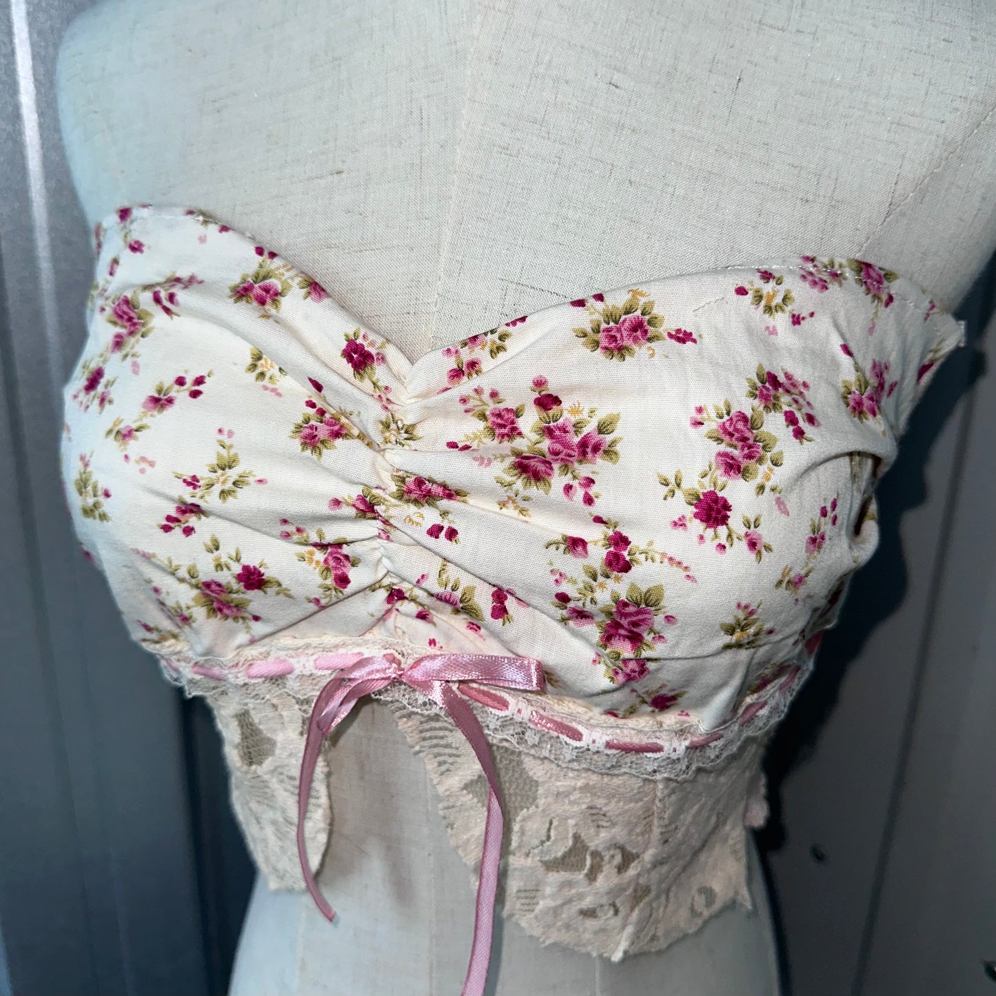 Reworked Fuchsia Floral Lace Tube Top