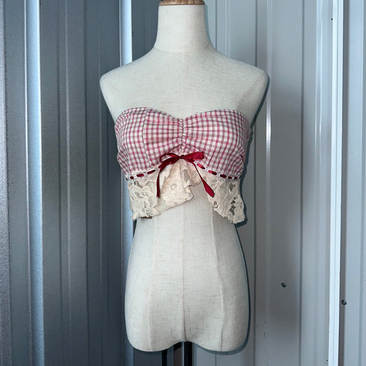 Reworked Red Checkered Tube Top