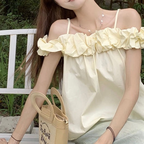 Cream Ruffles Off Shoulder Top