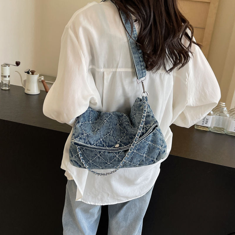 Denim Bi-fold Shoulder Bag