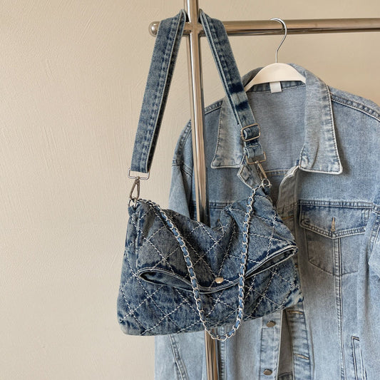 Denim Bi-fold Shoulder Bag