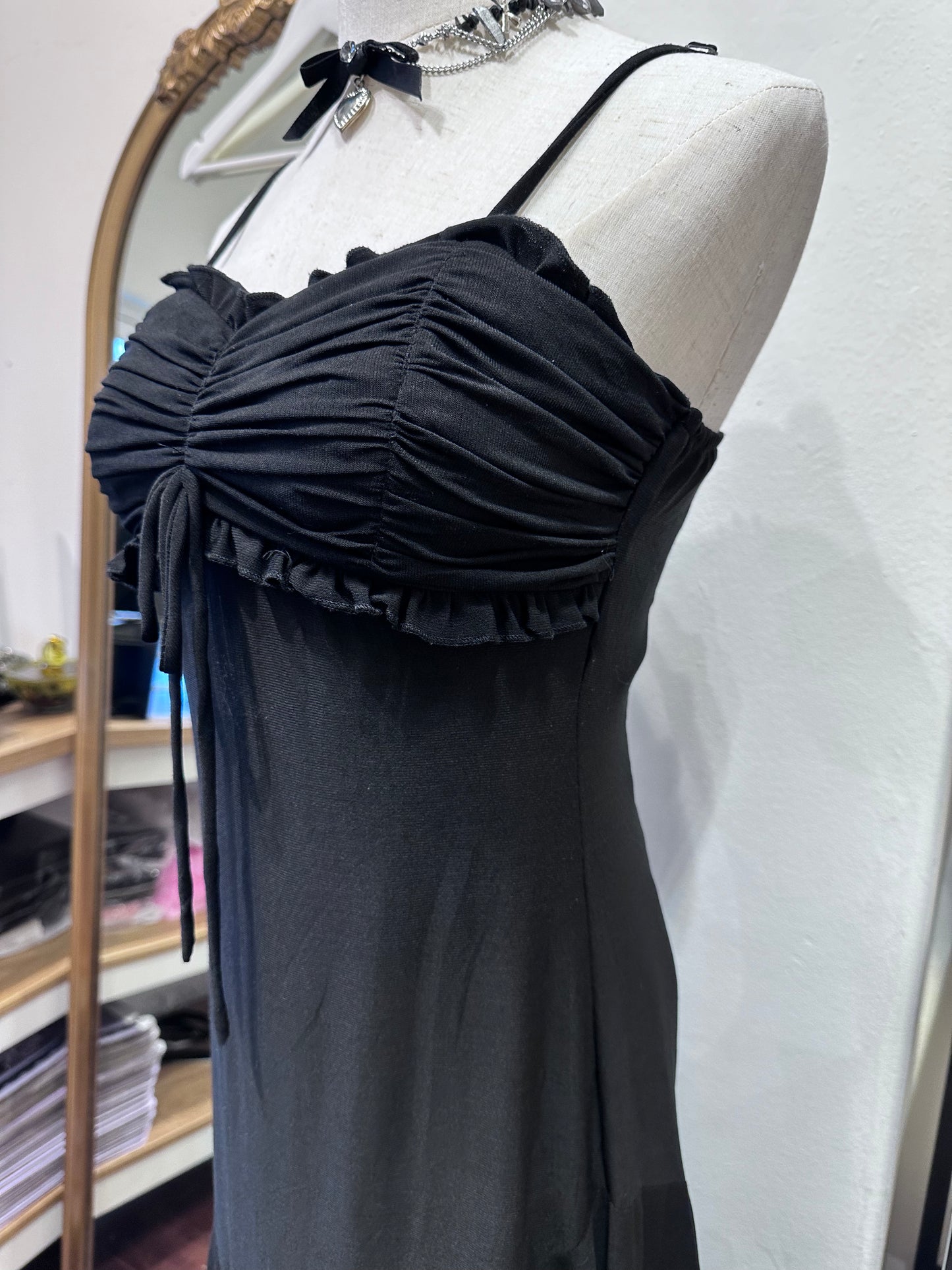 Ruffles Layered Black Dress